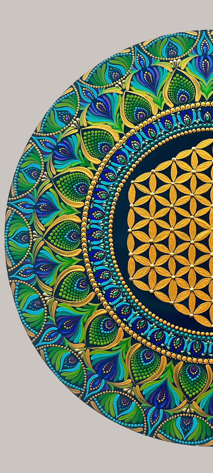 Flower of Life Sacred Geometry Mandala – Handpainted Wall Art