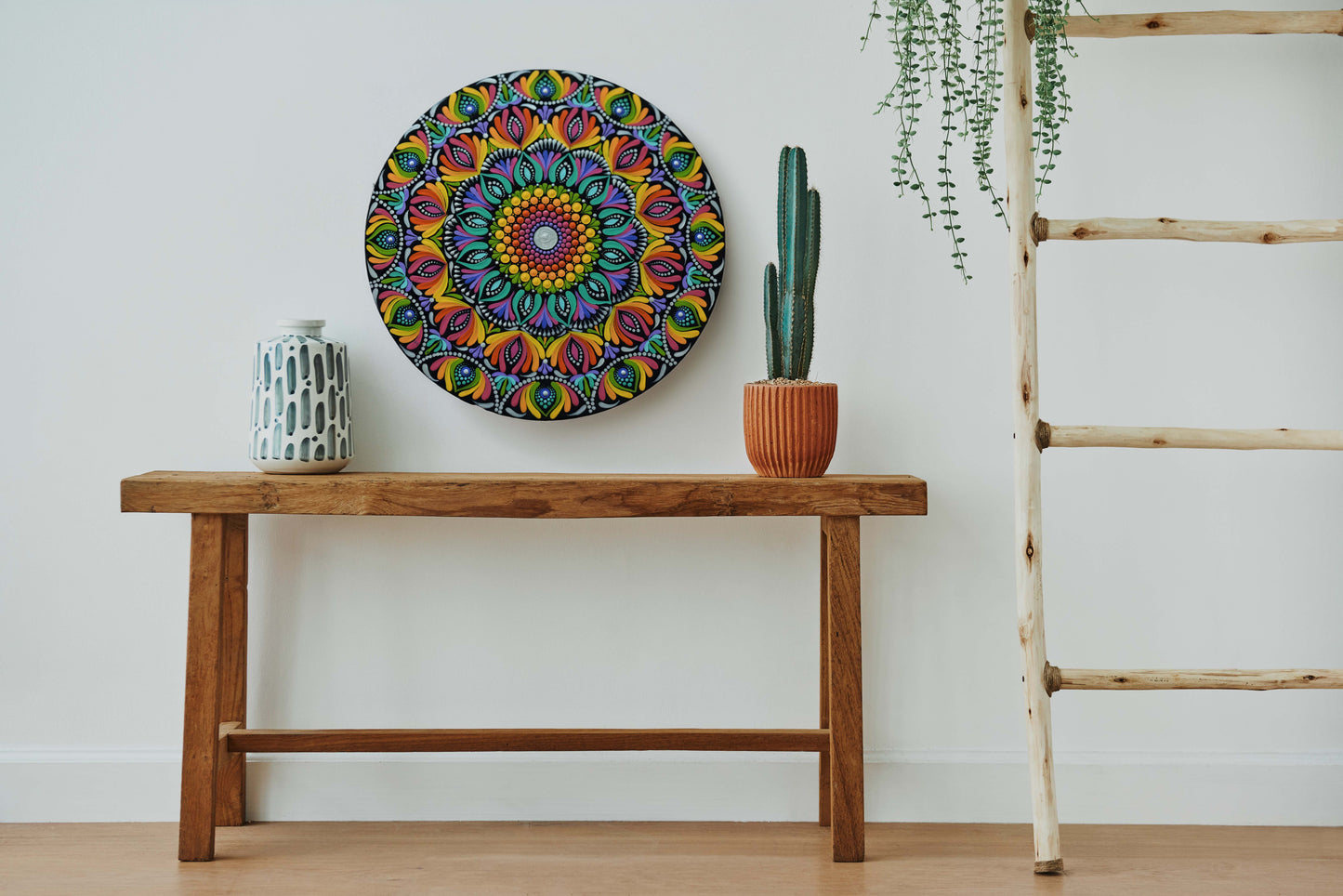 Radiant Burst Hand-Painted Mandala Wall Plate – Full of Colors