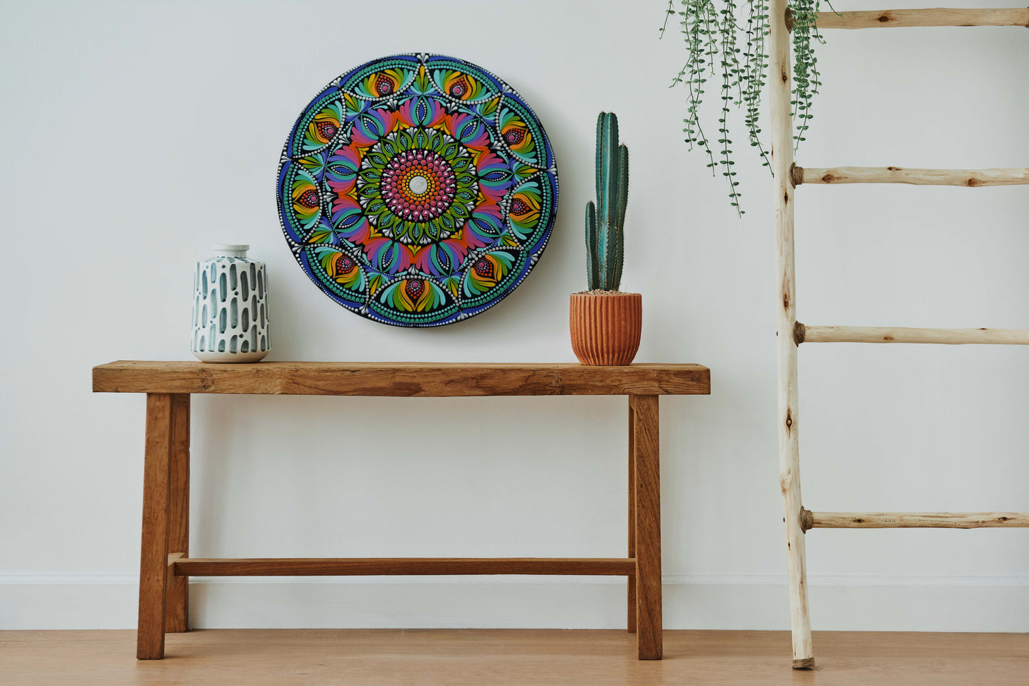 Radiant Harmony – Multicolor Dot Art Mandala Wall Plate