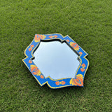 Hand-Painted Lotus Dot Mandala Art Mirror – 12” Jharokha Style Ornate Frame | Royal Blue