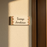 Elegant White Wooden Nameplate with Floral Borders
