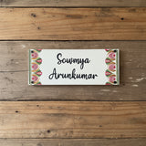 Elegant White Wooden Nameplate with Floral Borders
