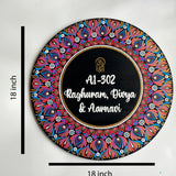 Traditional Mandala Round Wooden Name Board with Ganesha