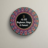 Traditional Mandala Round Wooden Name Board with Ganesha