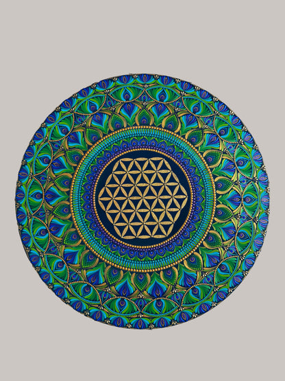 Flower of Life Sacred Geometry Mandala – Handpainted Wall Art