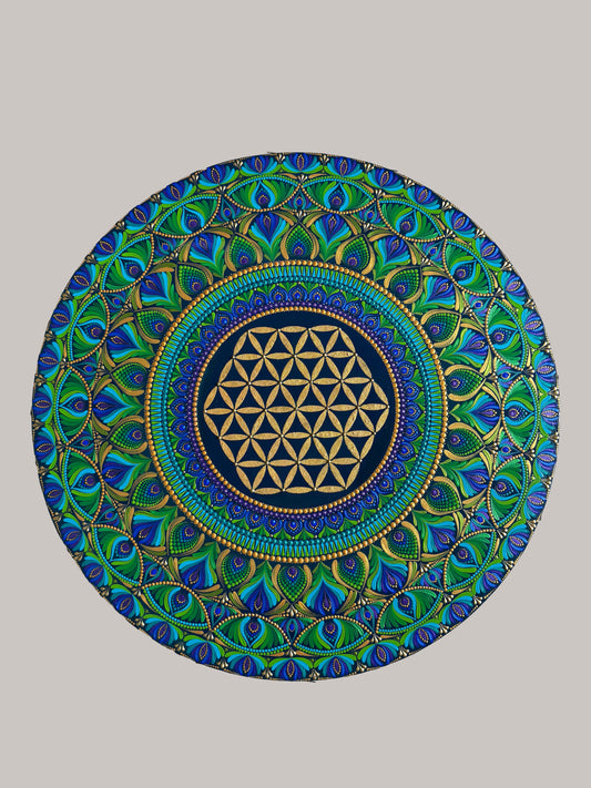 Flower of Life Sacred Geometry Mandala – Handpainted Wall Art