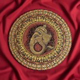 Peaceful Lord Ganesha Mandala in Gold Copper  & Red