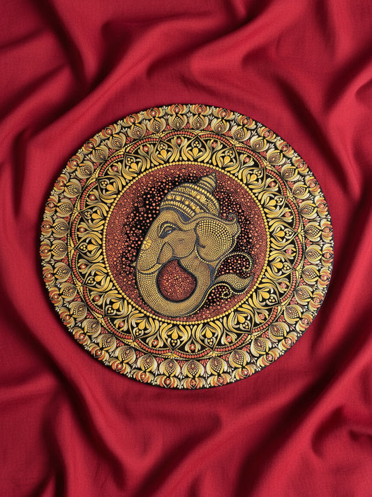 Peaceful Lord Ganesha Mandala in Gold & Red
