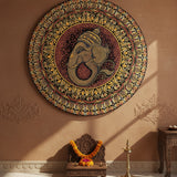 Peaceful Lord Ganesha Mandala in Gold Copper  & Red