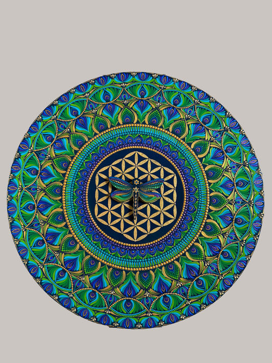 Sacred Geometry Mandala – Flower of Life Design in Blue & Green