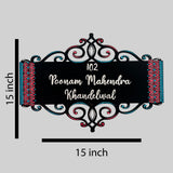 Elegant Rectangular Cutwork Nameplate with Pink & Teal Dot Mandala Borders